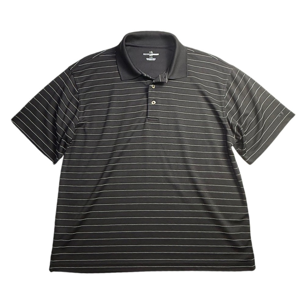 Grand Slam Golf Mens Large Polo Shirt Black Striped Short Sleeve Polyester-2527